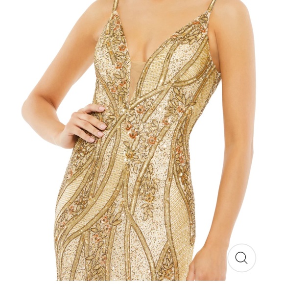 Mac Duggal EMBELLISHED SLEEVELESS PLUNGE NECK LOW BACK GOWN - Nude Gold - Picture 3 of 9